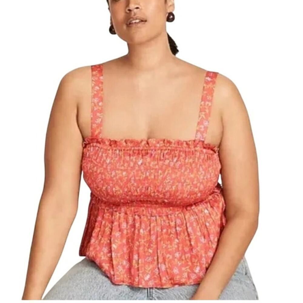 J. Crew Satin Floral Feartherweight Peplum Tank Coral Smocked Size Medium - Picture 1 of 10